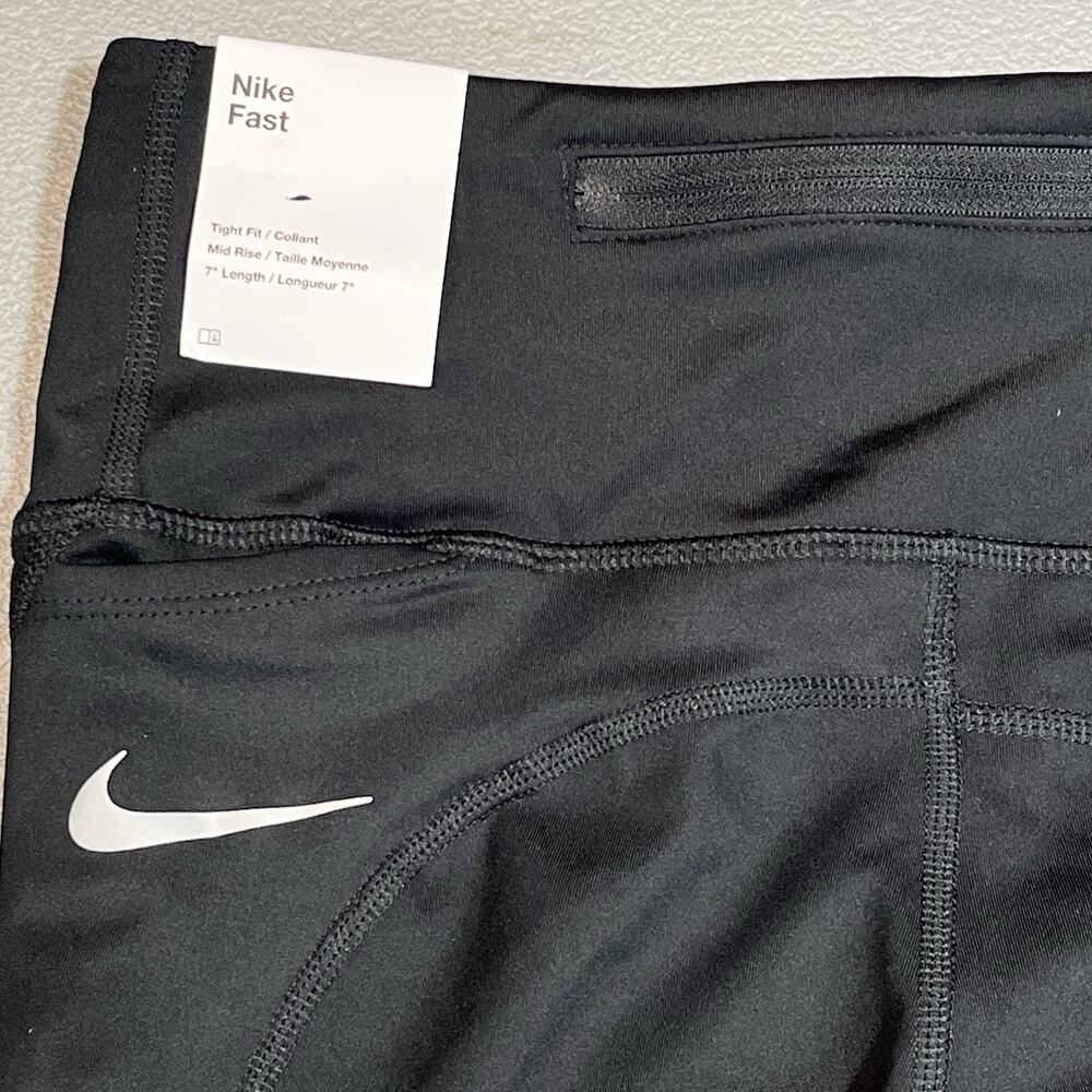 NWT Nike Dri-FIT Fast Women's Small 7" Mid-Rise Black Running Shorts 2 Pockets